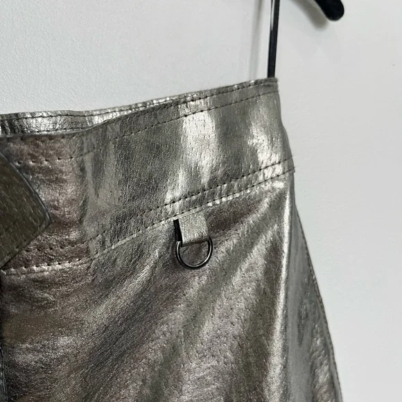 Zara Silver Button-Front Leather Pencil Skirt - Picture 5 of 8